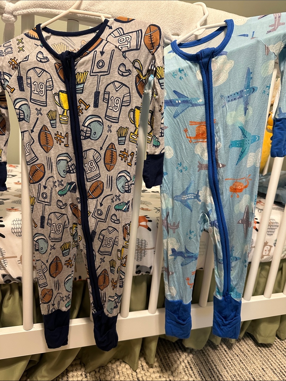 Kids Football Print Zipper One-Piece Footed Pajamas - Navy & Gray
